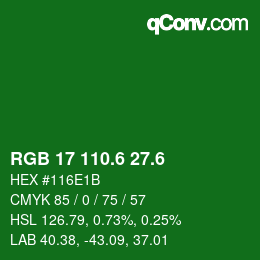 カラーコード: RGB 17 110.6 27.6 | qconv.com