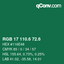 カラーコード: RGB 17 110.6 72.6 | qconv.com
