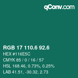 カラーコード: RGB 17 110.6 92.6 | qconv.com