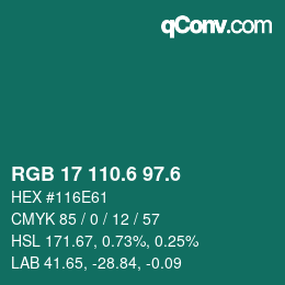 カラーコード: RGB 17 110.6 97.6 | qconv.com