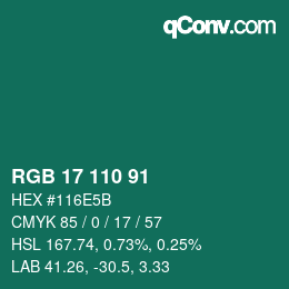 カラーコード: RGB 17 110 91 | qconv.com