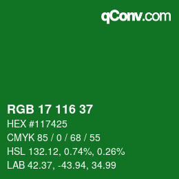 Color code: RGB 17 116 37 | qconv.com