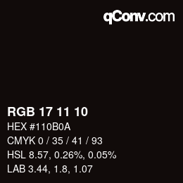 カラーコード: RGB 17 11 10 | qconv.com