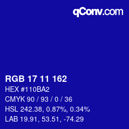 Color code: RGB 17 11 162 | qconv.com