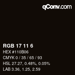 Color code: RGB 17 11 6 | qconv.com