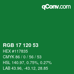 カラーコード: RGB 17 120 53 | qconv.com