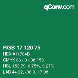 カラーコード: RGB 17 120 75 | qconv.com