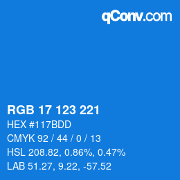 Color code: RGB 17 123 221 | qconv.com