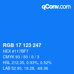 Color code: RGB 17 123 247 | qconv.com