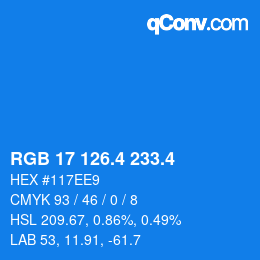 カラーコード: RGB 17 126.4 233.4 | qconv.com