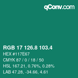 カラーコード: RGB 17 126.8 103.4 | qconv.com