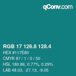 カラーコード: RGB 17 126.8 128.4 | qconv.com
