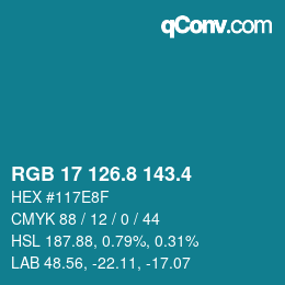 カラーコード: RGB 17 126.8 143.4 | qconv.com