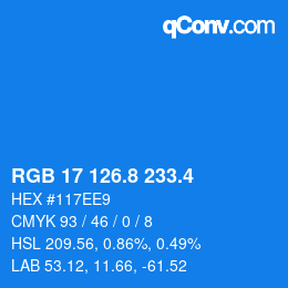 カラーコード: RGB 17 126.8 233.4 | qconv.com
