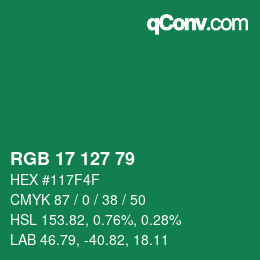 颜色代码: RGB 17 127 79 | qconv.com