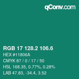 カラーコード: RGB 17 128.2 106.6 | qconv.com
