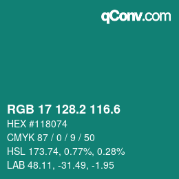 カラーコード: RGB 17 128.2 116.6 | qconv.com