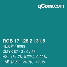 カラーコード: RGB 17 128.2 131.6 | qconv.com