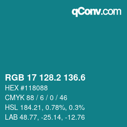 カラーコード: RGB 17 128.2 136.6 | qconv.com
