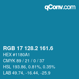 カラーコード: RGB 17 128.2 161.6 | qconv.com