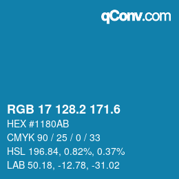 カラーコード: RGB 17 128.2 171.6 | qconv.com
