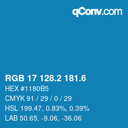 カラーコード: RGB 17 128.2 181.6 | qconv.com
