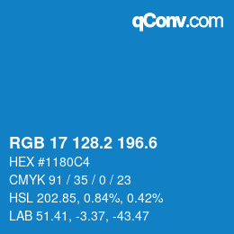 カラーコード: RGB 17 128.2 196.6 | qconv.com