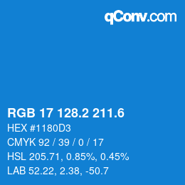 カラーコード: RGB 17 128.2 211.6 | qconv.com