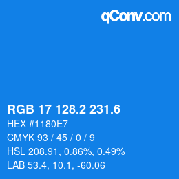 カラーコード: RGB 17 128.2 231.6 | qconv.com