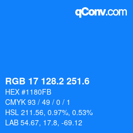 カラーコード: RGB 17 128.2 251.6 | qconv.com