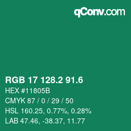 カラーコード: RGB 17 128.2 91.6 | qconv.com