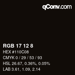 Color code: RGB 17 12 8 | qconv.com