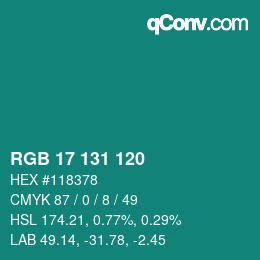 Color code: RGB 17 131 120 | qconv.com