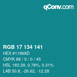 Color code: RGB 17 134 141 | qconv.com