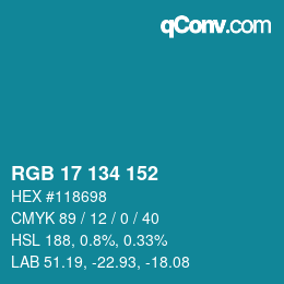 Color code: RGB 17 134 152 | qconv.com