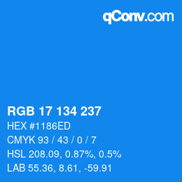 Color code: RGB 17 134 237 | qconv.com