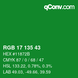 Color code: RGB 17 135 43 | qconv.com