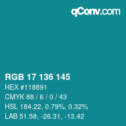 Color code: RGB 17 136 145 | qconv.com