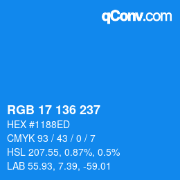 Color code: RGB 17 136 237 | qconv.com