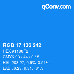 Color code: RGB 17 136 242 | qconv.com