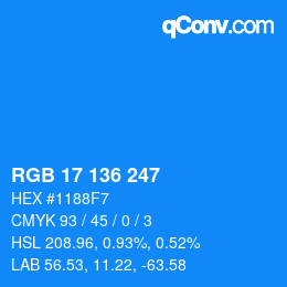 Color code: RGB 17 136 247 | qconv.com