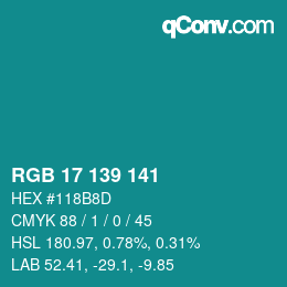 Color code: RGB 17 139 141 | qconv.com