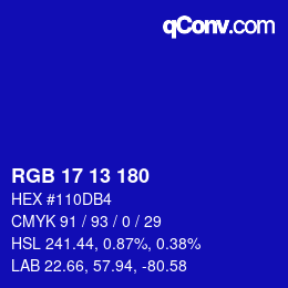 Color code: RGB 17 13 180 | qconv.com
