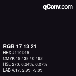 カラーコード: RGB 17 13 21 | qconv.com
