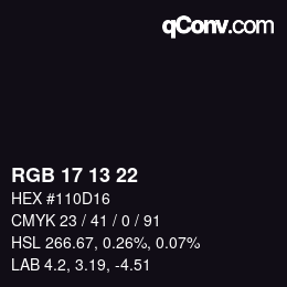 Color code: RGB 17 13 22 | qconv.com