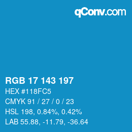 カラーコード: RGB 17 143 197 | qconv.com