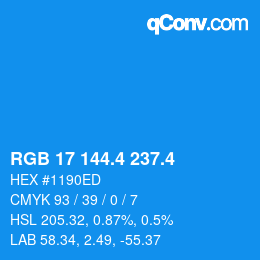 カラーコード: RGB 17 144.4 237.4 | qconv.com