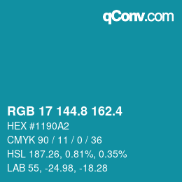 カラーコード: RGB 17 144.8 162.4 | qconv.com