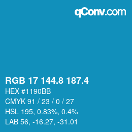 カラーコード: RGB 17 144.8 187.4 | qconv.com