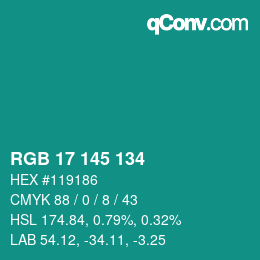 Color code: RGB 17 145 134 | qconv.com